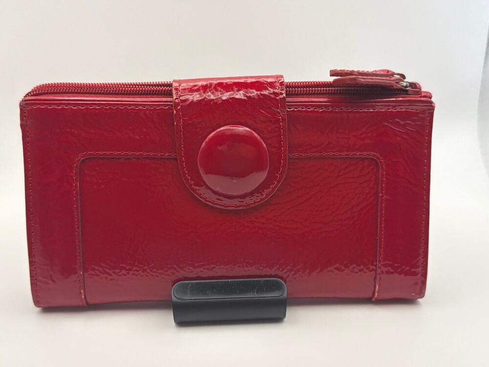 Women Wallet Nordstrom Red Patent Leather Snap Removable Credit Card